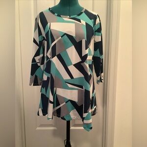 Southern Lady  Blouse Blue Green Womens Size SmallLightweight 3/4 Sleeves Top